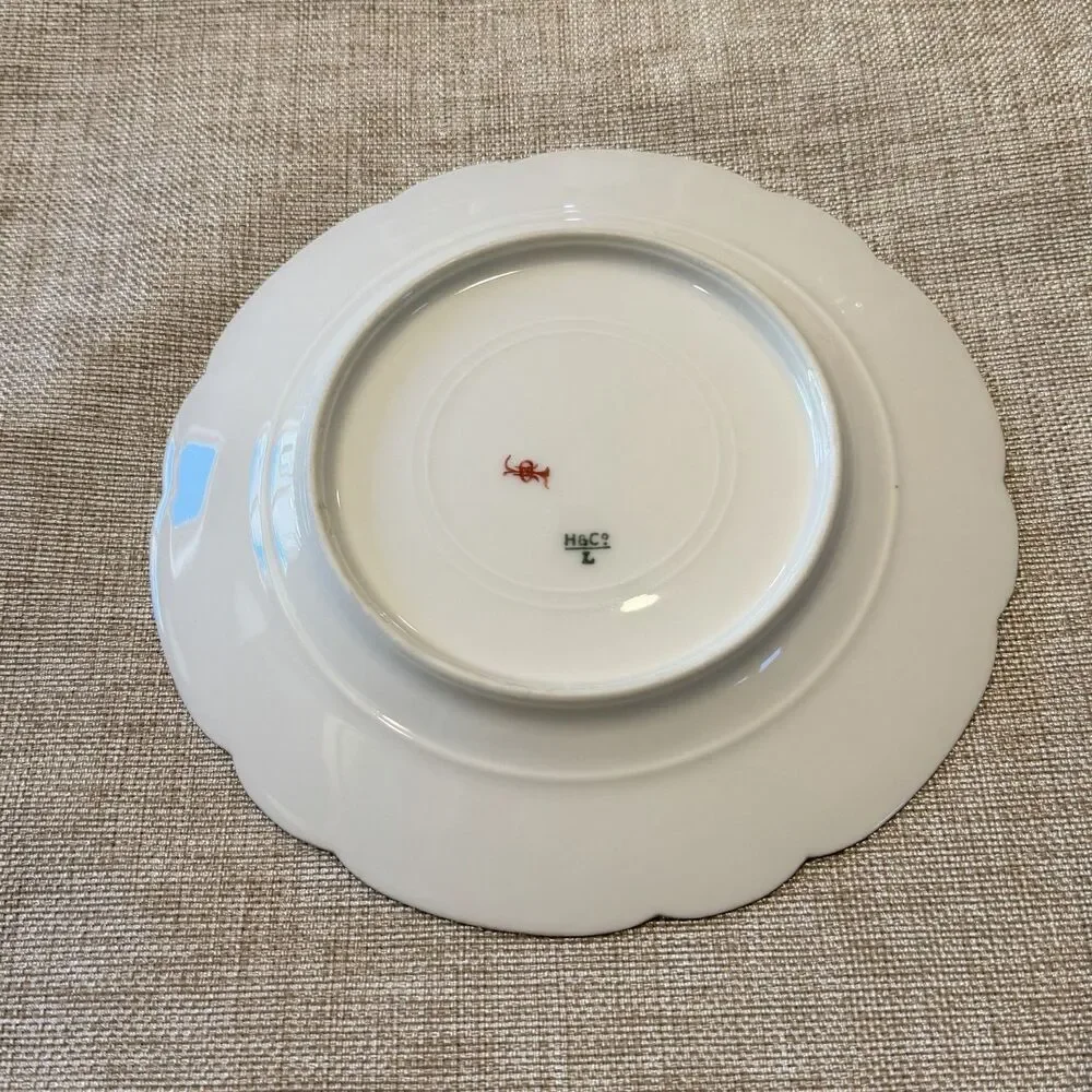 Antique H & Co Limoges Hand Painted Floral Orange Gold 7 3/4” Gold Edge Soft
